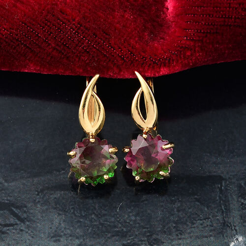 Bloom Flare - D joy Wassermelonen Quarz Triplette Ohrringe 925 Silber 750 Gelb Vergoldet ca. 7,58 ct. image number 1