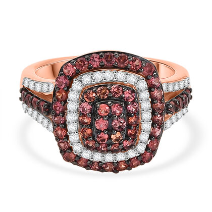 D'Joy AA Padparadscha Saphir, Wei&szlig;er Zirkon Ring 925 Silber 750 Ros&eacute;gold Vermeil (Gr&ouml;&szlig;e 19.00) ca. 1.47 ct