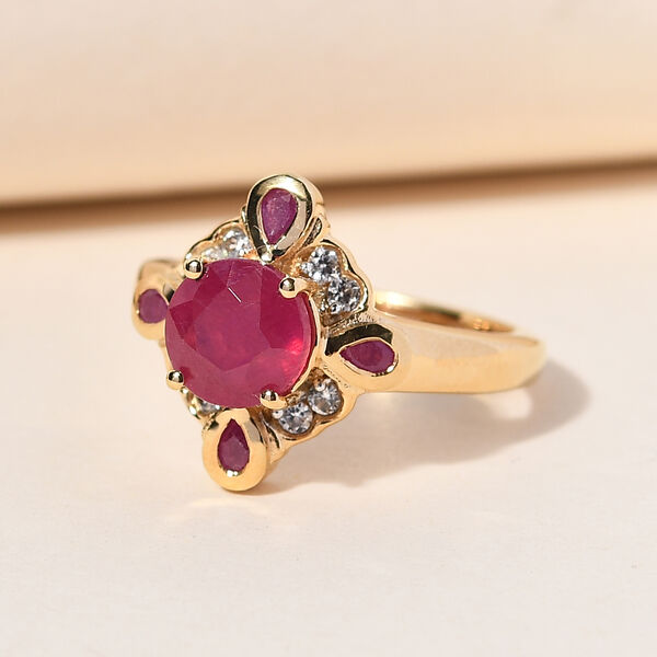 Afrikanischer Rubin und Zirkon-Ring, 925 Silber vergoldet  ca. 2,63 ct image number 2