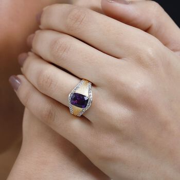 AAA Marokkanischer Amethyst, Wei&szlig;er Zirkon Ring 925 Silber Gelbgold Vermeil (Gr&ouml;&szlig;e 17.00) ca. 3,14 ct