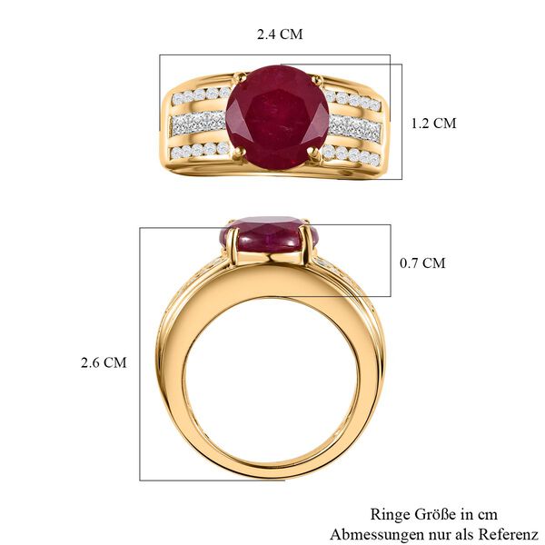 Afrikanischer Rubin (Fissure gef&uuml;llt), Wei&szlig;er Zirkon Ring, 925 Silber Gelbgold Vermeil (Gr&ouml;&szlig;e 17.00) ca. 6.52 ct image number 7
