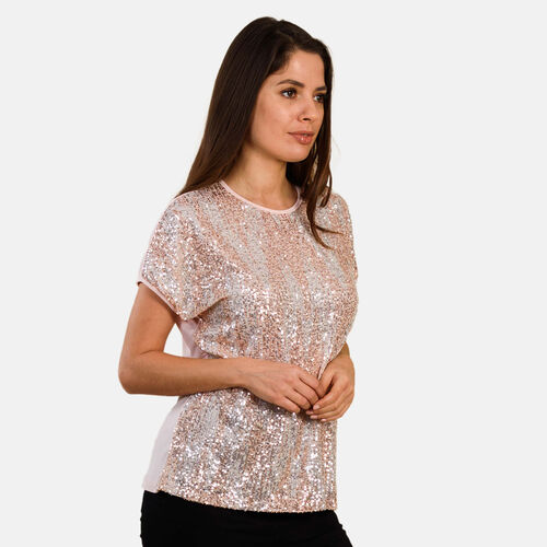TAMSY - Pailletten Top, Größe 44, Blush Rosa image number 1
