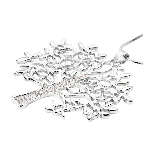 Wei&szlig;er Kristall Lebensbaum-Anh&auml;nger mit Kette, silberfarben image number 3