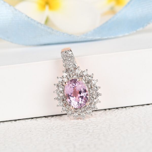 Martha Rocha Kunzit und Zirkon Halo Anh&auml;nger 925 Silber Rosevergoldet ca. 3,07 ct image number 3