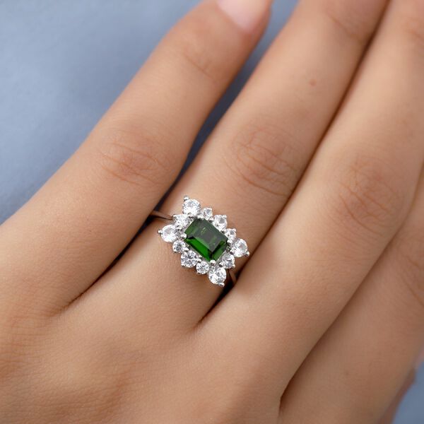 Russischer Diopsid und Zirkon Ring 925 Silber Platin-Überzug image number 3