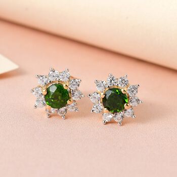 Nat&uuml;rliche Chromdiopsid und Zirkon-Ohrringe - 1,15 ct.