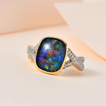 Boulder Opal Triplett und Zirkon Ring - 3,96 ct.
