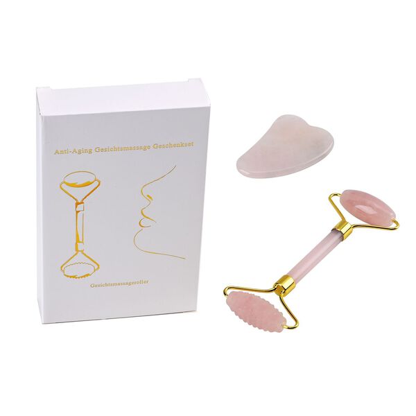 Set aus 2 Doppelkopf-Massageroller und GuaSha Rosenquarz Stein image number 6