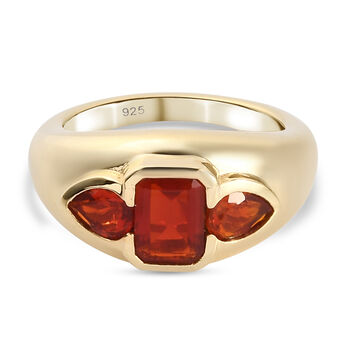 Mexikanischer Kirschfeuer-Opal Ring 925 Silber vergoldet (Gr&ouml;&szlig;e 19.00) ca. 1,17 ct