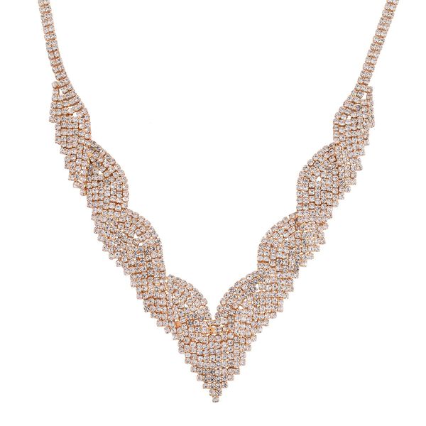 2er Set - Weißer Kristall Halskette und Ohrringe Schmuckset, Messing image number 4