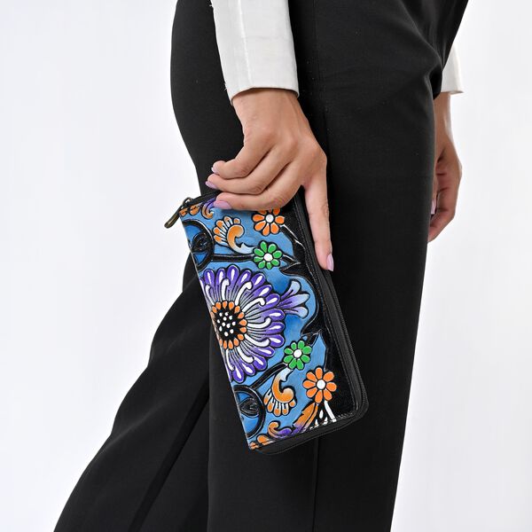 Handbemalte Leder Geldb&ouml;rse RFID, Schwarz, 22.8 x 2.5 x 12.7 cm image number 4