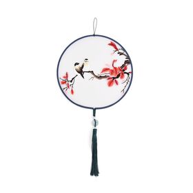 LIVMORE Doppelseitige Stickerei Seidenwanddekoration mit Jadequaste, 20cm, Vogelmuster