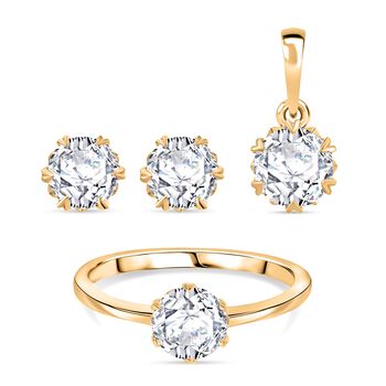 Moissanit Schmuckset 925 Silber 750 Gelbgold Vermeil ca. 2,48 ct.