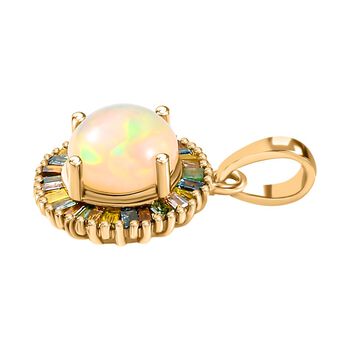 AA Nat&uuml;rlicher, &auml;thiopischer Welo Opal, Nat&uuml;rlicher Champagner Diamant Anh&auml;nger 925 Silber 750 Gelbgold Vermeil ca. 1.81 ct