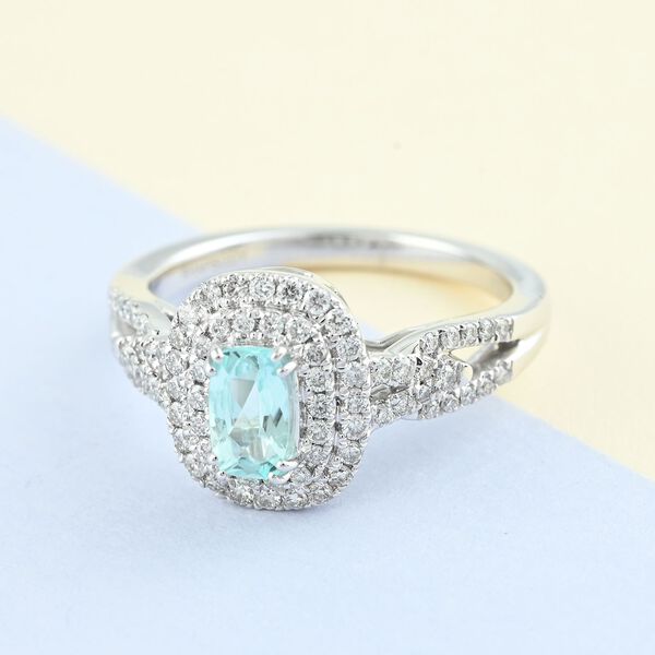 Rhapsody AAAA Paraiba Turmalin und Diamant-Halo-Ring, VS E-F, 950 Platin, 1,00 ct. image number 1