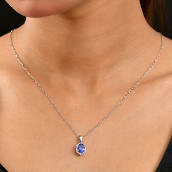 RHAPSODY zertifizierter und gepr&uuml;fter AAAA Tansanit und VS-EF Diamant Anh&auml;nger mit 50cm Kette in 950 Platin - 1,69 ct.