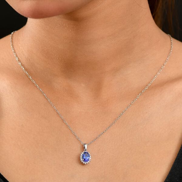 RHAPSODY zertifizierter und gepr&uuml;fter AAAA Tansanit und VS-EF Diamant Anh&auml;nger mit 50cm Kette in 950 Platin - 1,69 ct. image number 2