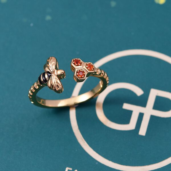 GP Trionfo Queen B Kollektion - AAA Mexikanischer Purpurroter Feueropal, Kanchanaburi Blauer Saphir Ring 925 Silber 750 Gelb Vergoldet (Gr&ouml;&szlig;e 18.00) ca. 0.06 ct image number 2