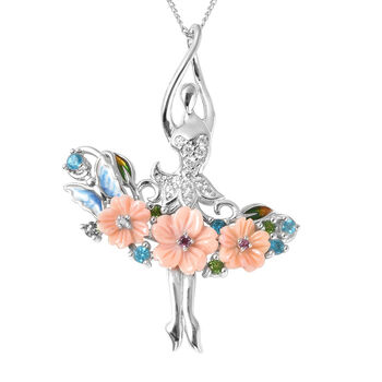 JARDIN-KOLLEKTION - rosa Perlmutt und mehrfarbiger Edelstein-Anh&auml;nger mit Kette, ca. 45 cm, 925 Silber rhodiniert ca. 2,47 ct