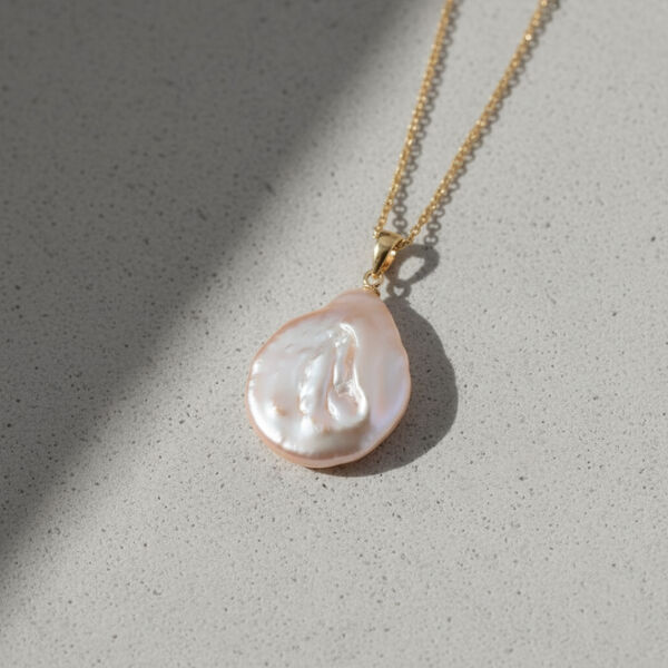 AAA Pfirsich-S&uuml;&szlig;wasser Perle Anh&auml;nger mit Kette  ca. 50 cm 316L Edelstahl, Goldfarben image number 1