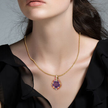 AA Afrikanischer Amethyst, Multi-Turmalin und Zirkon Anh&auml;nger mit 50cm Kette - 11 ct.