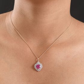 LUXURIANT AAA Labor Rosa Saphir und Zirkon Anh&auml;nger mit 50cm Kette - 3,25 ct.