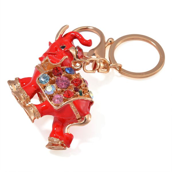 2er Set - Mehrfarbiger Kristall, Elefant-Set: Schl&uuml;sselanh&auml;nger und Spiegel, emailliert, goldfarben image number 6