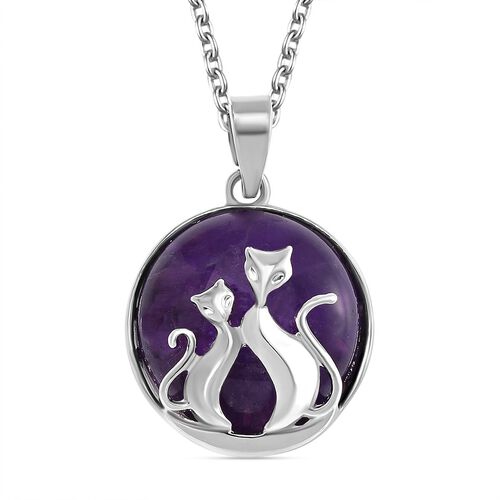 Afrikanischer Amethyst Katzen Anhänger mit Kette, Reiner Edelstahl ca. 10.00 ct image number 0
