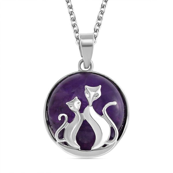 Afrikanischer Amethyst Katzen Anhänger mit Kette, Reiner Edelstahl ca. 10.00 ct image number 0