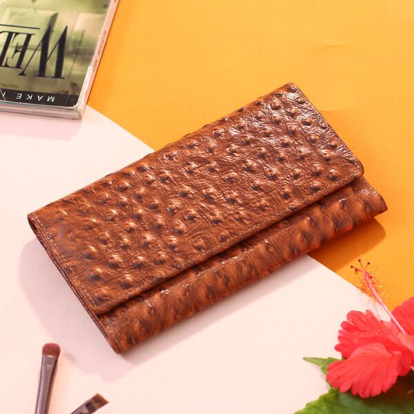 Geldb&ouml;rse aus 100% echtem Strau&szlig;enleder, RFID Schutz, Braun image number 2