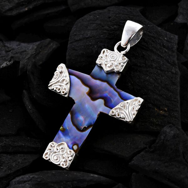 Royal Bali Kollektion - Abalone Muschel-Kreuzanhänger, 925 Silber image number 3