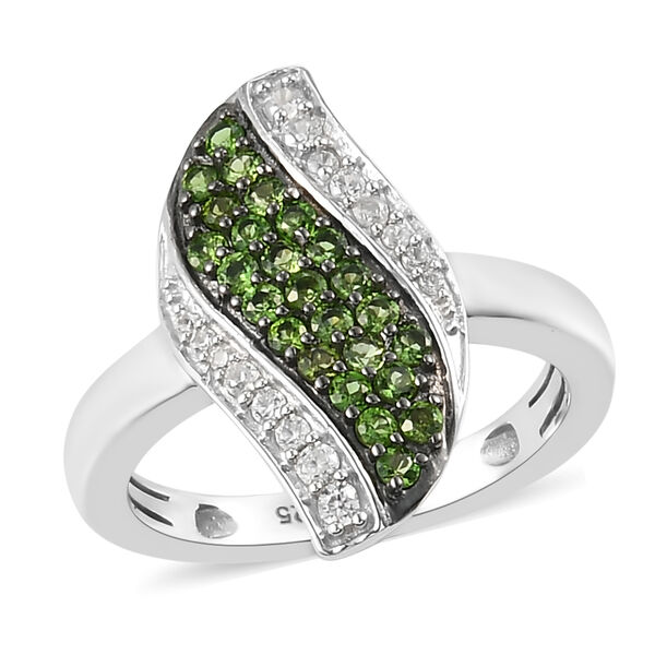 Nat&uuml;rlicher Chromdiopsid und Zirkon Ring 925 Silber platiniert  ca. 0,61 ct image number 4