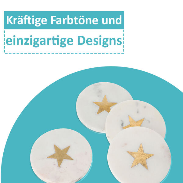NAKKASHI - 4er-Set, Marmor Untersetzer mit Messingintarsie, Stern, Gr&ouml;&szlig;e 10x10 cm, Wei&szlig; image number 5