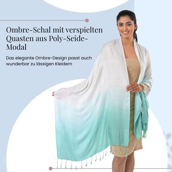 Ombre-Schal mit Quasten aus Poly-Seide-Modal, 70x200 cm, Hellblau image number 2