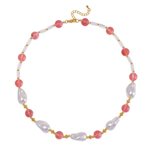 Wei&szlig;e Muschelkernperle, Kirsche Quarz Halskette ca. 45 cm+ 5 cm Extender, Std Gelb image number 3