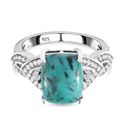 Sierra Nevada T&uuml;rkis und wei&szlig;er Zirkon-Ring, 925 Silber platiniert (Gr&ouml;&szlig;e 18.00) ca. 4.34 ct