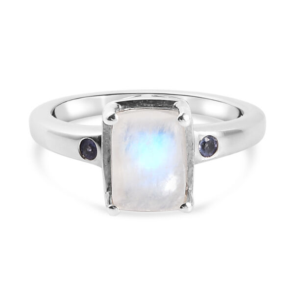 Regenbogen Mondstein und Tansanit Ring 925 Silber platiniert  ca. 2,15 ct