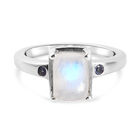 Regenbogen Mondstein und Tansanit Ring 925 Silber platiniert (Größe 16.00) ca. 2,15 ct