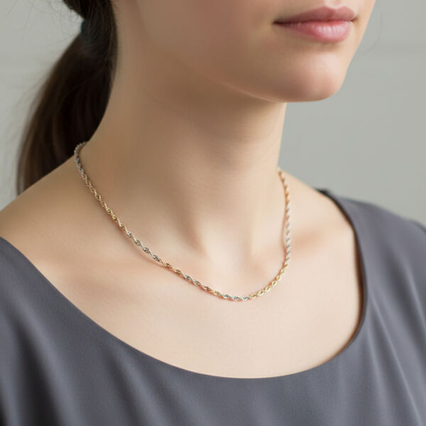 CLASSIC SINGAPORE 925 Silber Tricolor Halskette ca. 45 cm + 5 cm Extender, ca. 3,76g image number 1