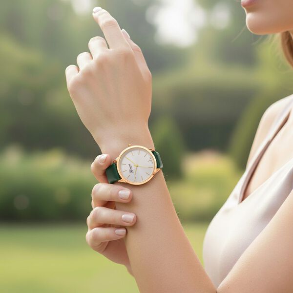 GENOA TIME - Armbanduhr Legierung, goldfarben, Zifferblatt Weiß-Sunshine, 3 ATM wasserdicht image number 2