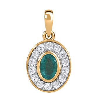 AAA Kagem Sambischer Smaragd, Wei&szlig;er Zirkon Anh&auml;nger 925 Silber Gelbgold Vermeil ca. 1.37 ct