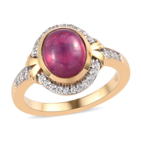 Fissure gef&uuml;llt Rubin und Zirkon Ring 925 Silber vergoldet  ca. 3,36 ct image number 6