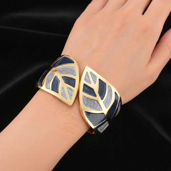 Emaille-Armband in Grau mit goldfarbenem Blattmuster, ca. 17 cm image number 3