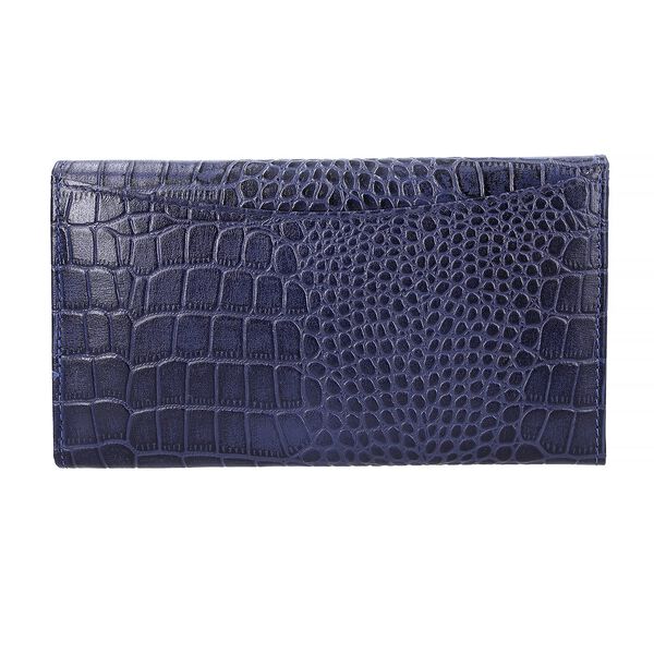 Echtleder Portemonnaie mit Krokoprägung und RFID-Schutz, 19,5x11,45 cm, marine image number 4