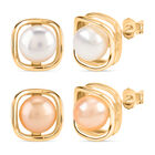 2er Set - Rosa Süßwasser Perle, Weiße Süßwasser Perle Ohrringe, Nickelfreies Messing, Goldfarben