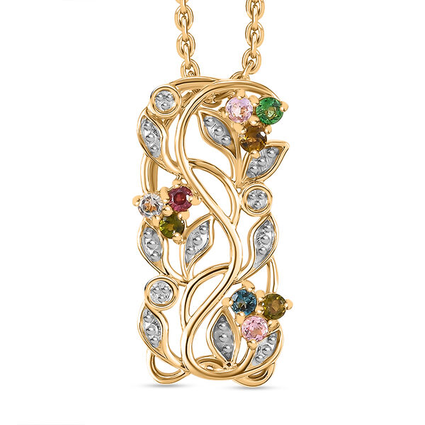 ALLORO AA Multi-Turmalin und Diamantakzenten Anh&auml;nger mit 45cm Kette - 0,39 ct.