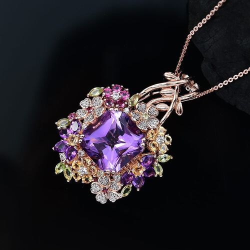GP Italienische Garten Kollektion - AAA Rose De France Amethyst, Afrikanischer Amethyst Schmuckset 925 Silber 750 Roségold Vermeil ca. 17.45 ct image number 1