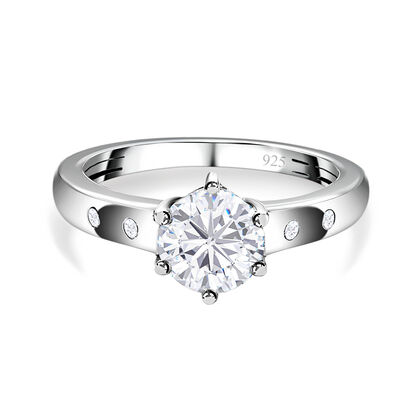 Moissanit Ring, 925 Silber platiniert, (Gr&ouml;&szlig;e 20.00) ca. 0.99 ct