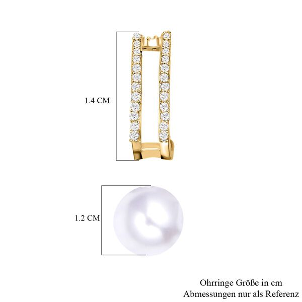 Wei&szlig;e Muschelkernperlen und Zirkonia-Ohrringe, Messing ca. 0.10 ct image number 5