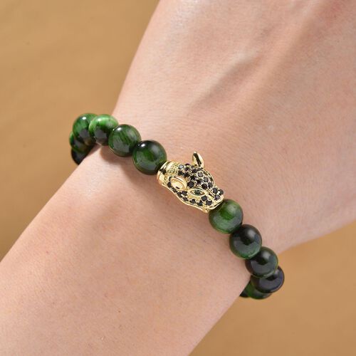 Tigerauge, Grüner Zirkonia Armband, Flexibles, Messing Standard image number 1
